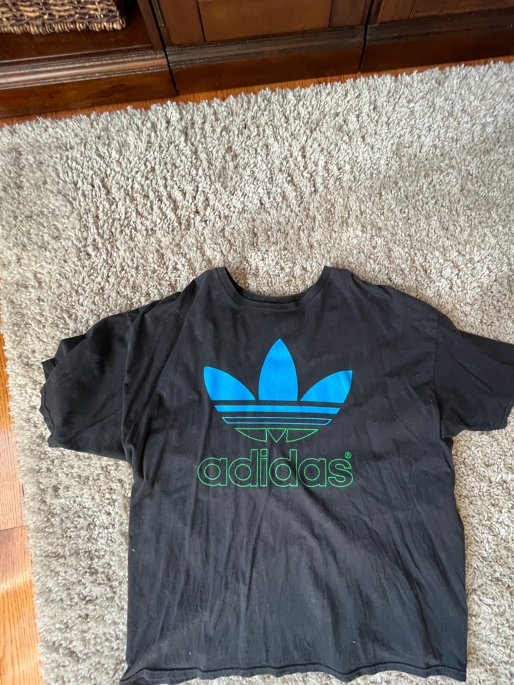 adidas 2x Black Tee with Blue & Green Trefoil Logo